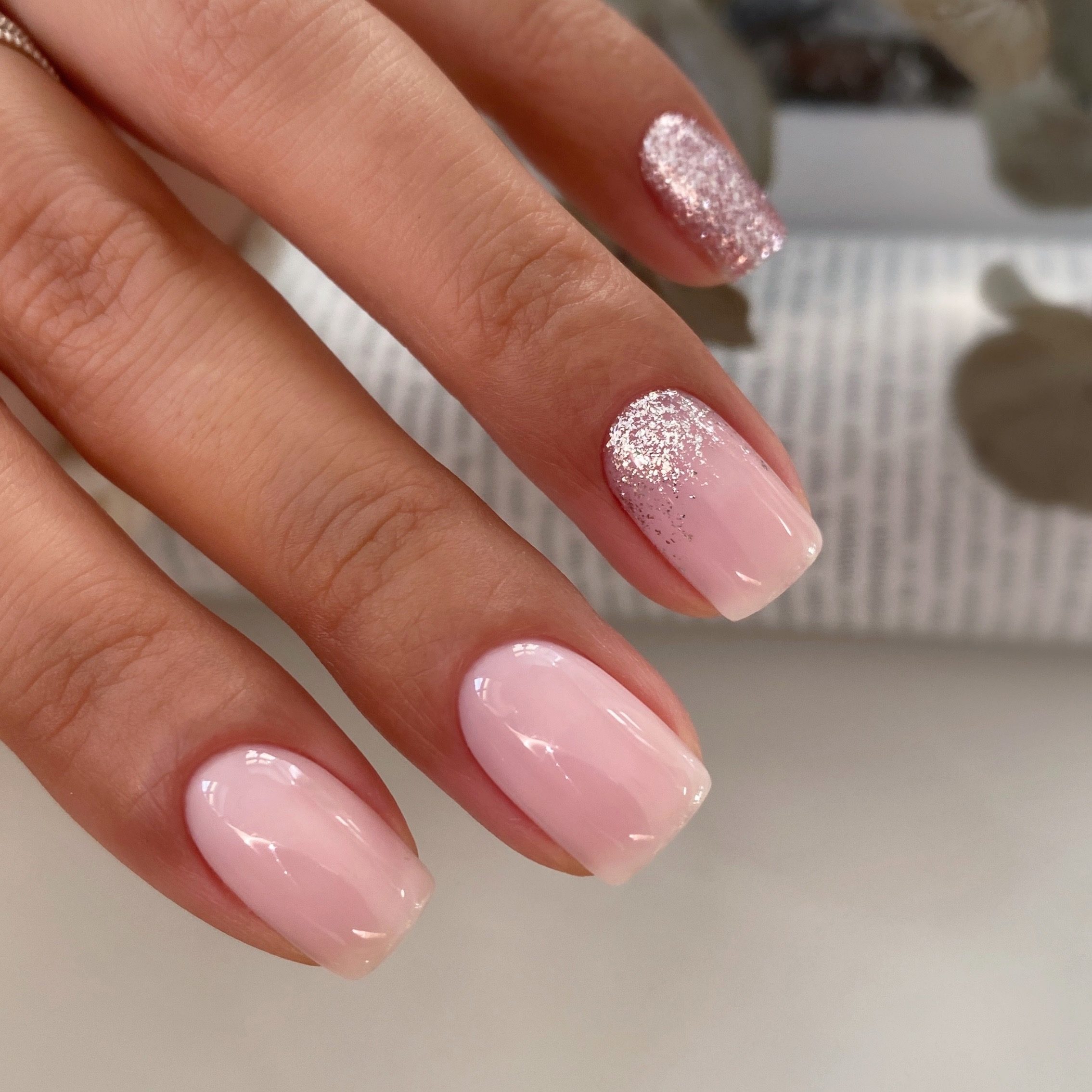 Sheer Pink With Subtle Glitter Accent Sheer Pink With Subtle Glitter Accent — Winter Gel Nail Colors