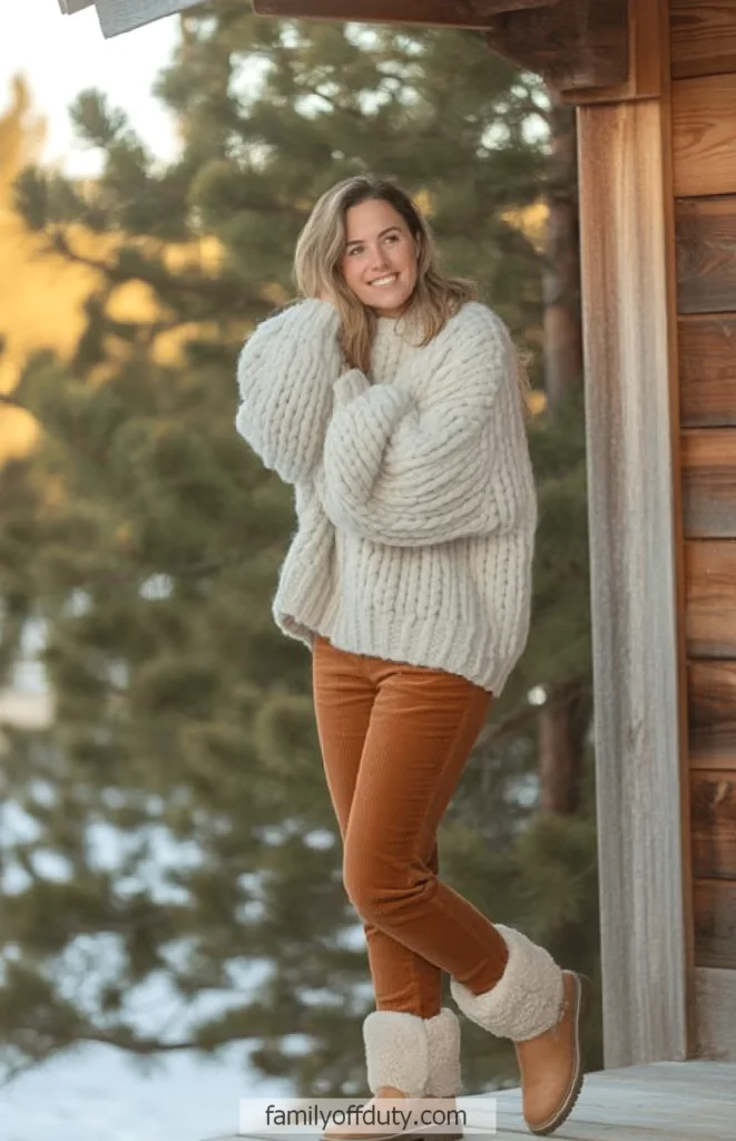 Cozy Texture Play: Chunky Knit and Corduroy Cozy Texture Play: Chunky Knit and Corduroy — Cabin Trip Outfits