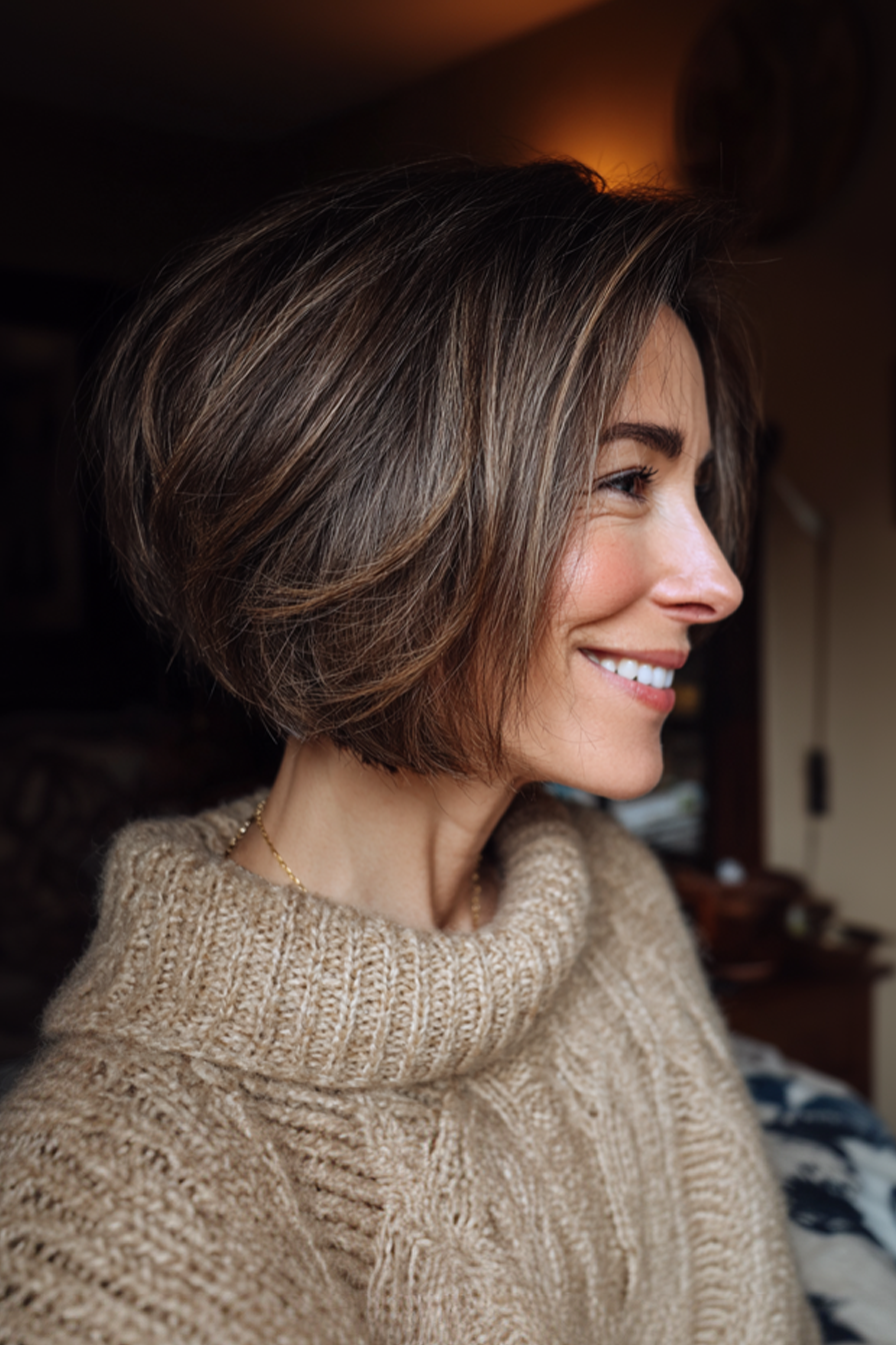 Textured Dark Bob With Subtle Highlights Textured Dark Bob With Subtle Highlights — Winter Haircuts for Women Over 50