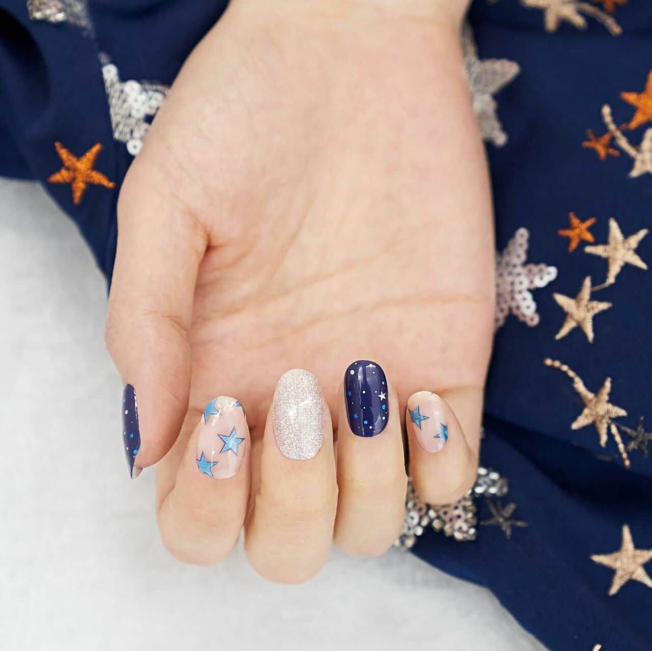 Blue Stars On Accent Nails Visual Idea — Simple New Years Nails 2027