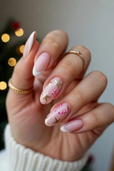 Candy Cane Star French Nails Candy Cane Star French Nails — Holiday Nails 2026