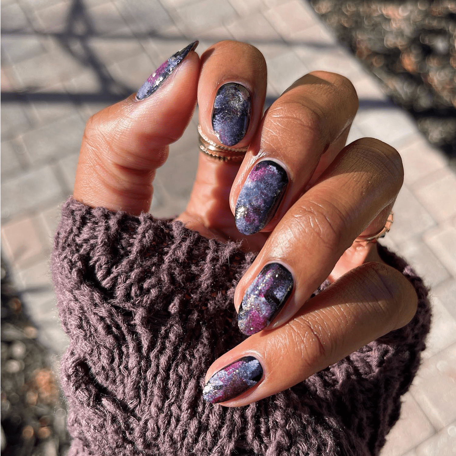 Matte With Glitter And Metallic Accents Visual Idea Matte With Glitter And Metallic Accents Visual Idea — Winter Purple Nails