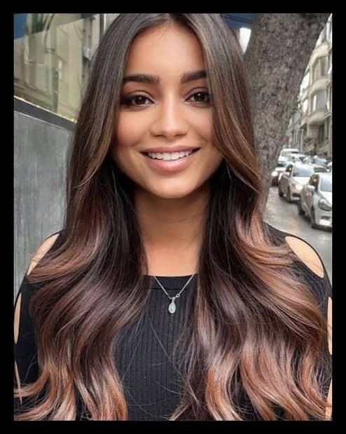 Rose Gold Shimmer on Chestnut Blowout — Chestnut Brown Hair