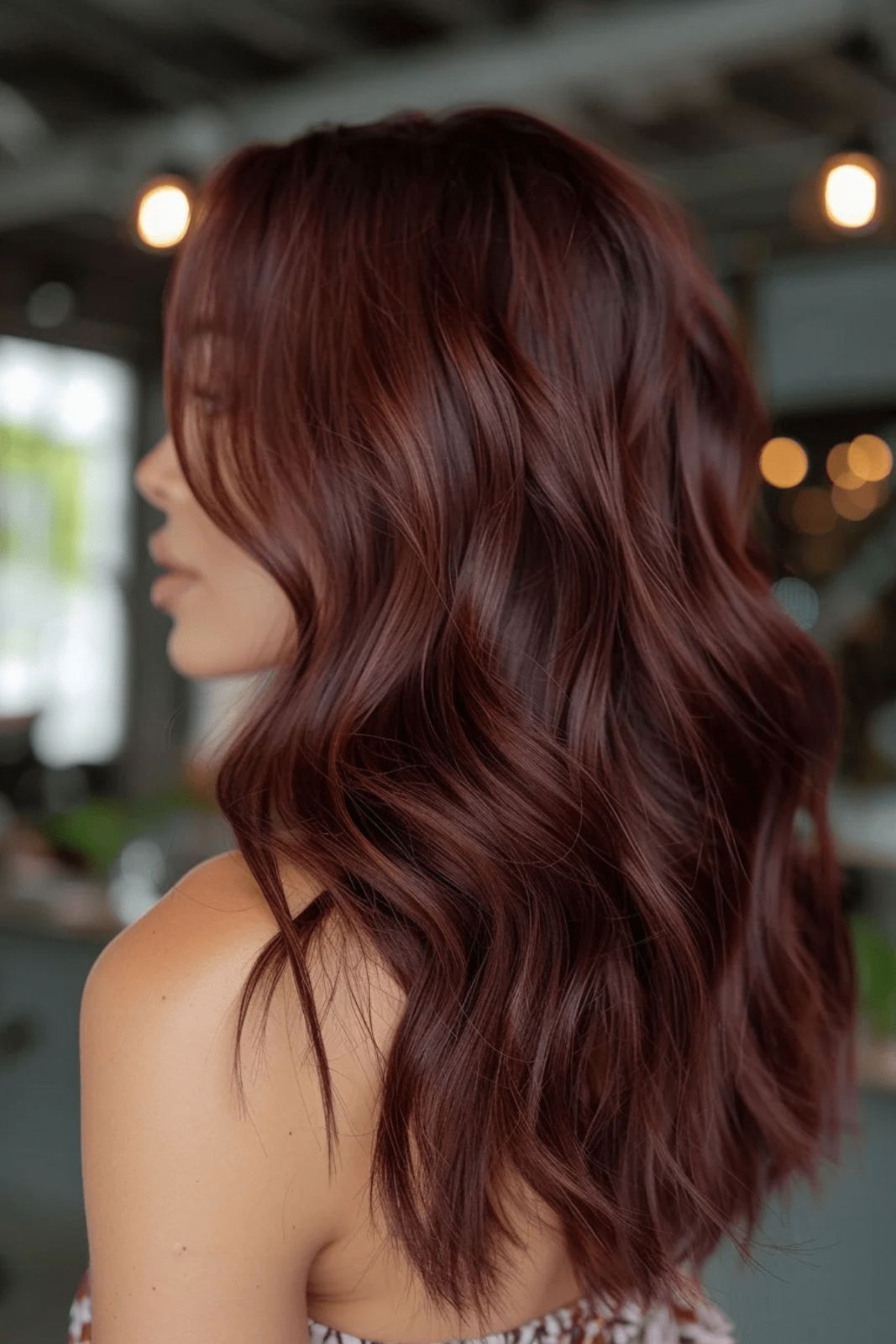 Collarbone Layers Dark Auburn Copper Highlights Collarbone Layers Dark Auburn Copper Highlights — Winter Auburn Hair Color