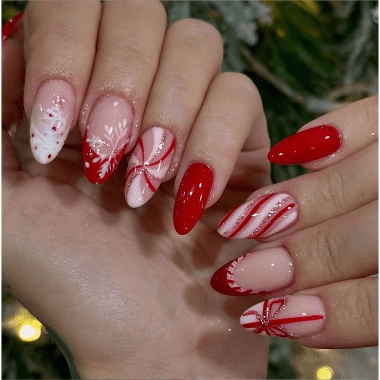 Visual Idea — Red And White Candy Cane Stripes Visual Idea — Red And White Candy Cane Stripes — Christmas Almond Nails 2026