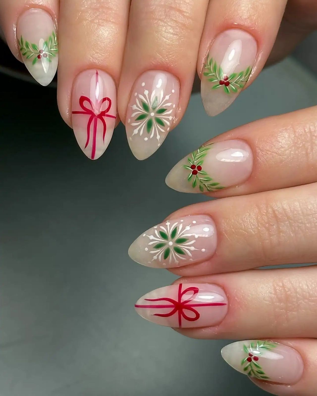 Medium Almond Christmas Motif Mix Medium Almond Christmas Motif Mix — Simple Christmas Nails 2026