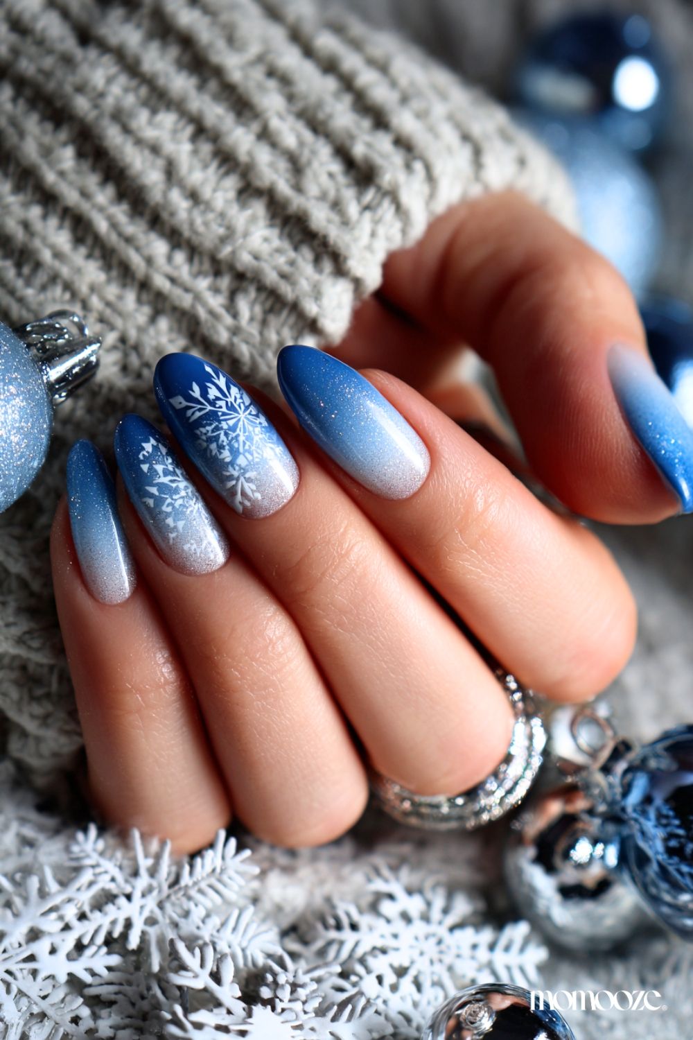 White Snowflakes On Accent Nails Visual Idea — Winter Nails for Teens