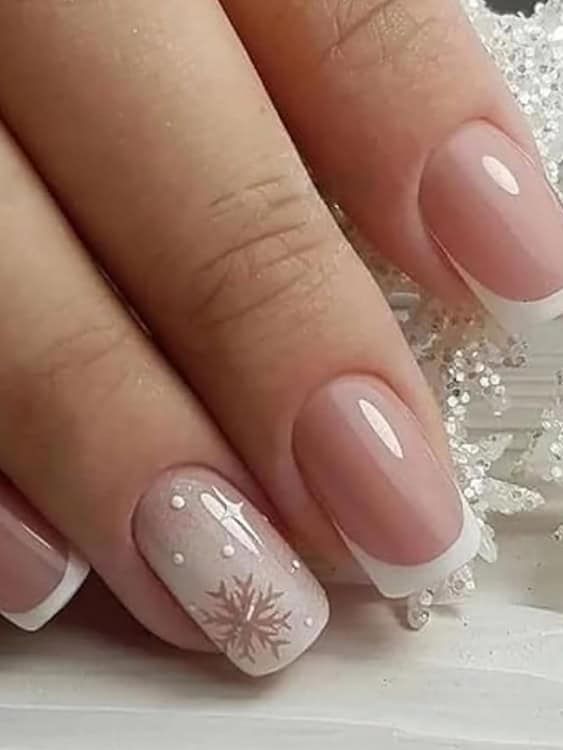 Pale Grey Snowflake French Tips Pale Grey Snowflake French Tips — Winter Wedding Guest Nails