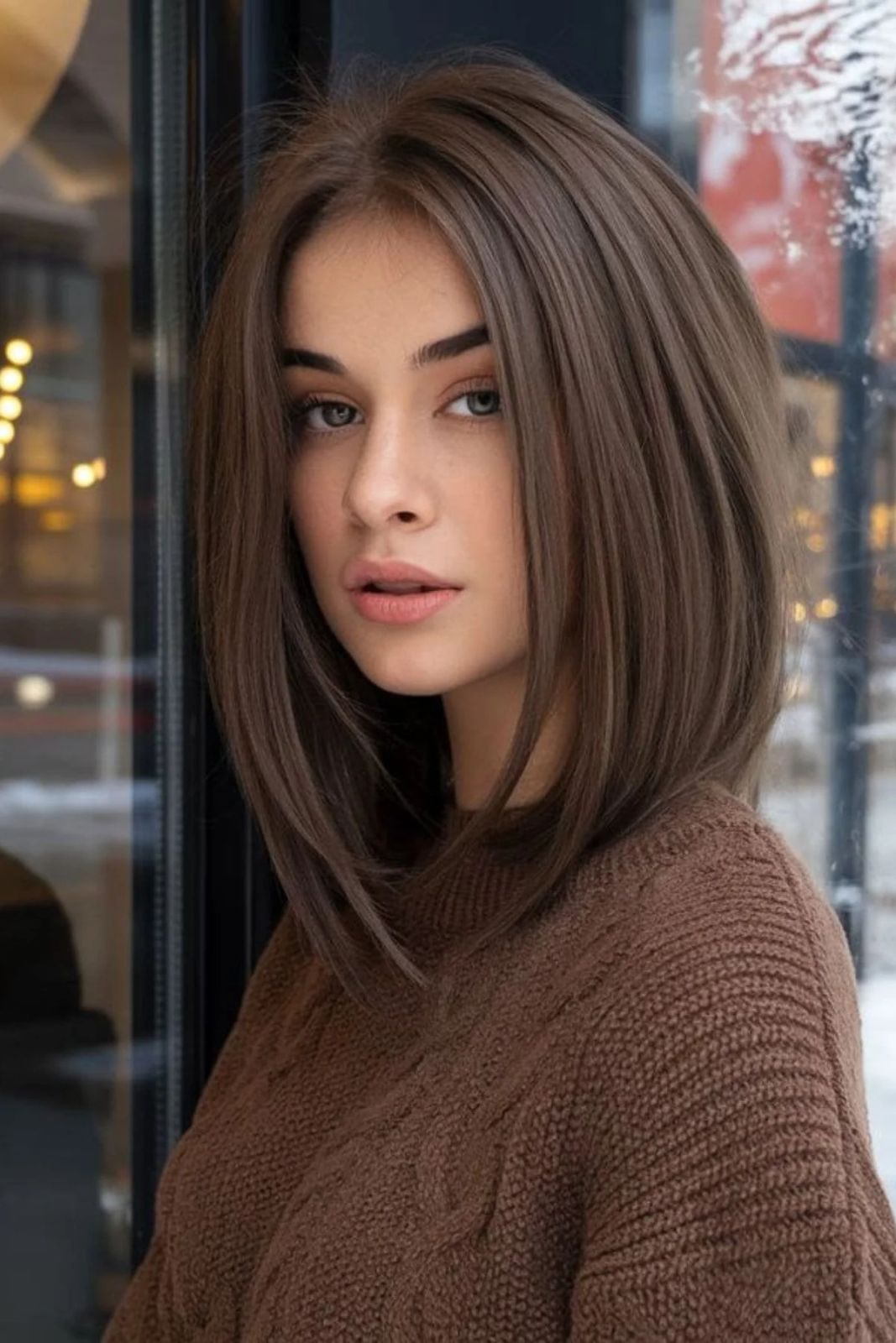 Ash Brown Sleek Collarbone Long Bob — Winter Haircuts for Straight Hair