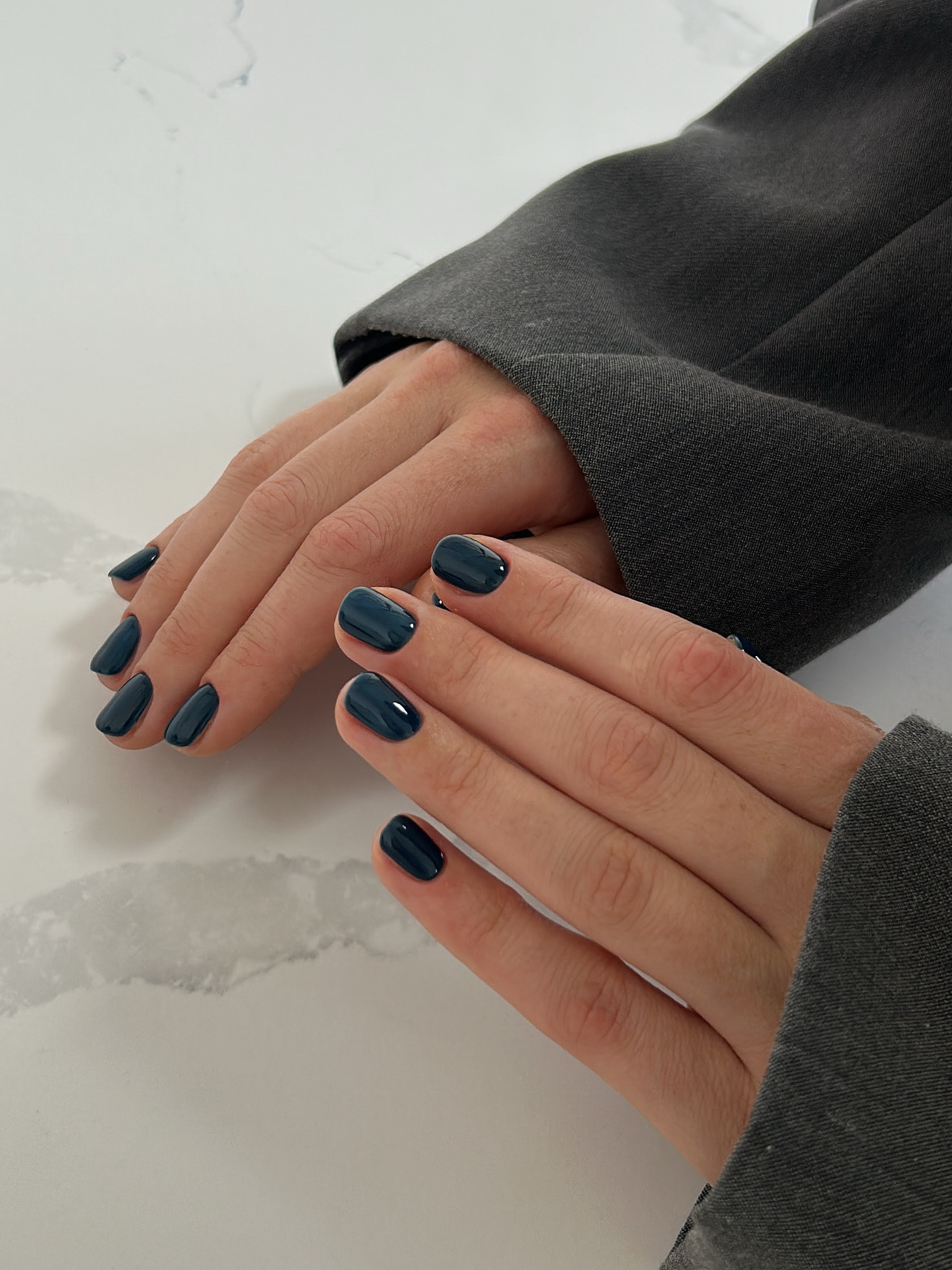 Muted Teal Short Rounded Glossy Nails Muted Teal Short Rounded Glossy Nails — Winter Nail Colors for Women Over 70