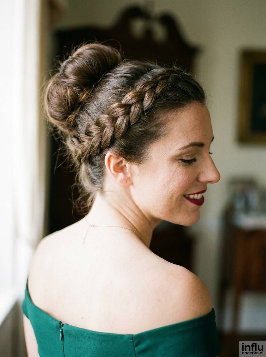Medium Brown Braided Crown High Bun — Winter Bun Hairstyles