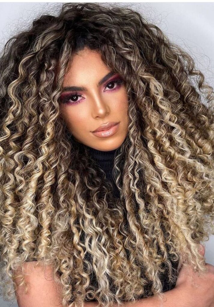 Mid-Back Curly Dark Brown With Blonde Highlights Mid-Back Curly Dark Brown With Blonde Highlights — Lowlights for Blonde Hair