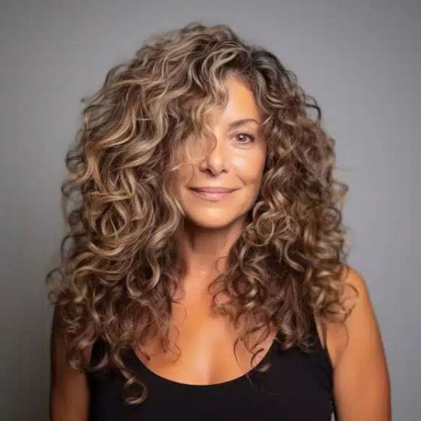 Rich Brown Curls With Blonde Highlights Rich Brown Curls With Blonde Highlights — Winter Haircuts for Curly Hair