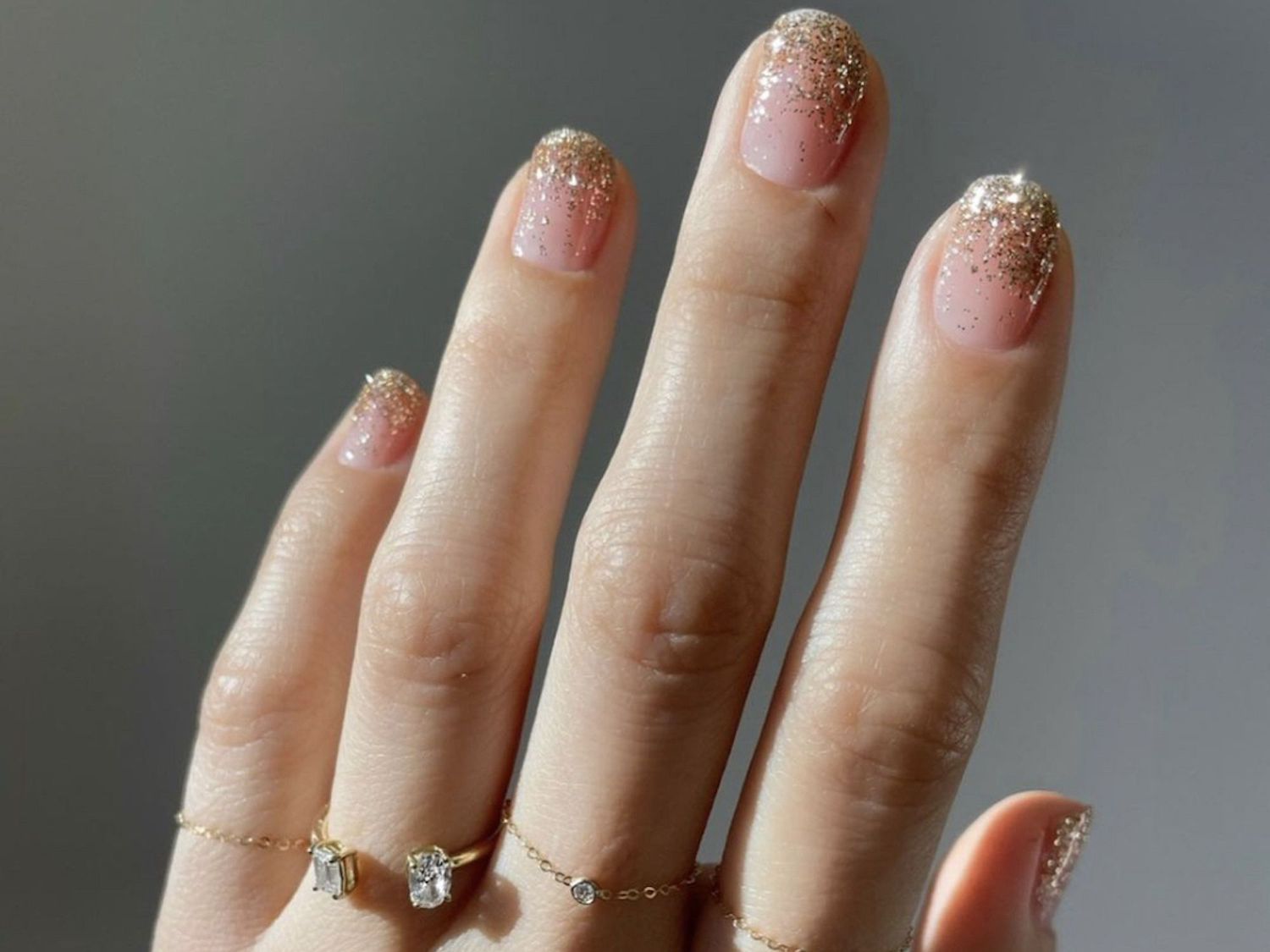 Delicate Gold Glitter Short Square Nails — Simple New Years Nails 2027