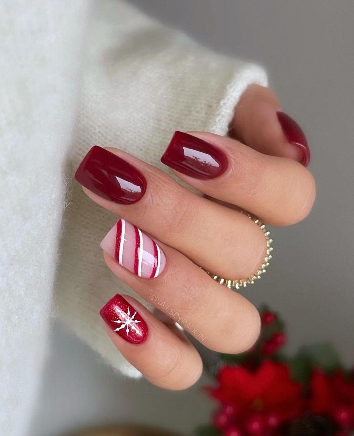 Mixed Christmas Motifs Square Nails — Short Christmas Square Nails 2026