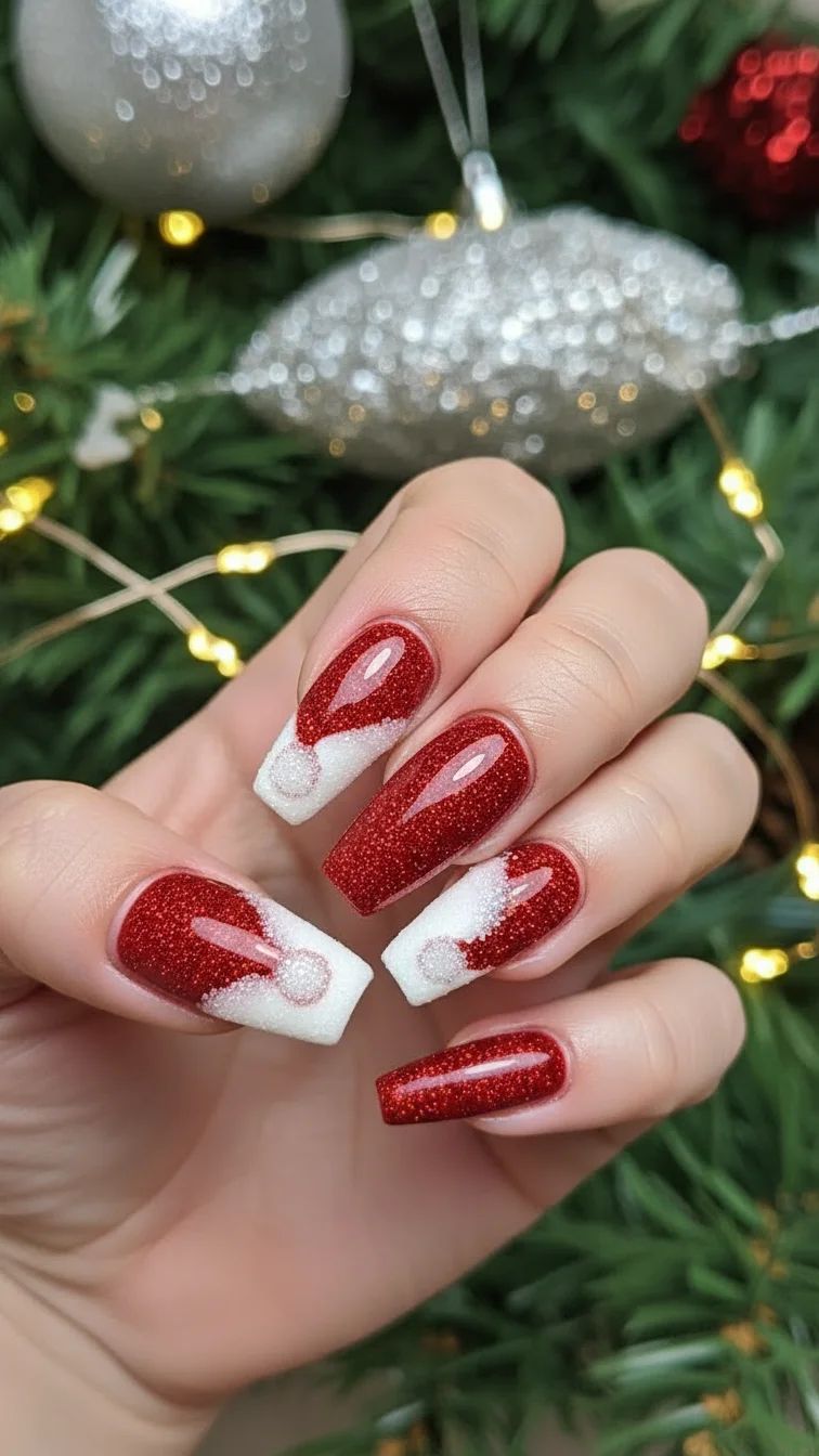 Glitter Matte Visual Idea Glitter Matte Visual Idea — Medium Christmas Nails 2026