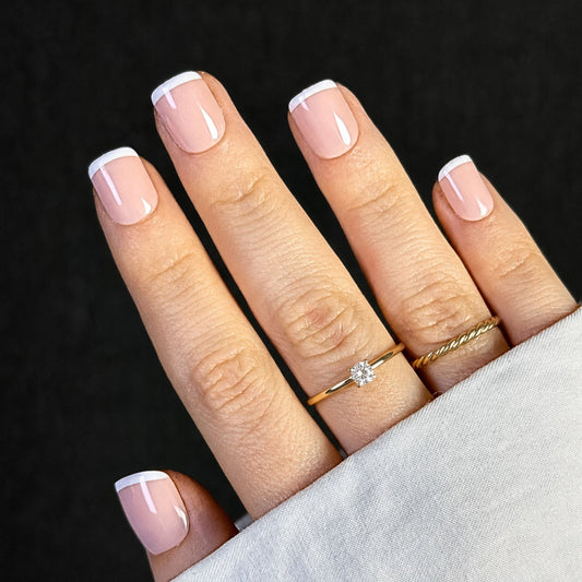 Timeless Glossy French on Squares Timeless Glossy French on Squares — Short Winter Acrylic Nails