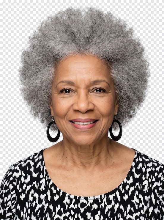 Shoulder Length Grey Afro Shoulder Length Grey Afro — Winter Haircuts for Women Over 70