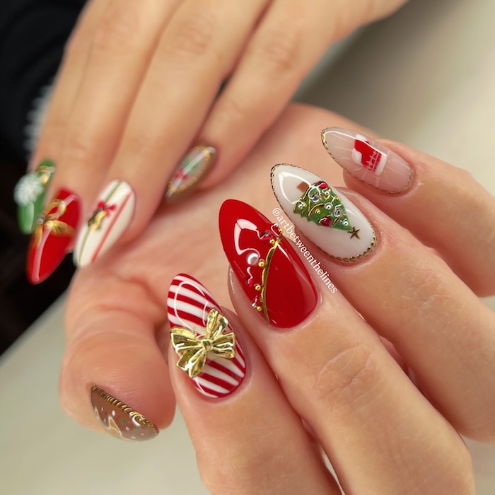 Shimmer Glitter Foil Visual Idea Shimmer Glitter Foil Visual Idea — Red and Gold Christmas Nails 2026