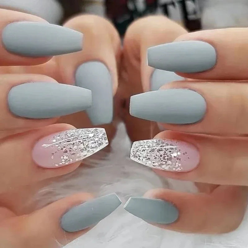 Matte And Glitter Visual Idea Matte And Glitter Visual Idea — New Years Coffin Nails 2027