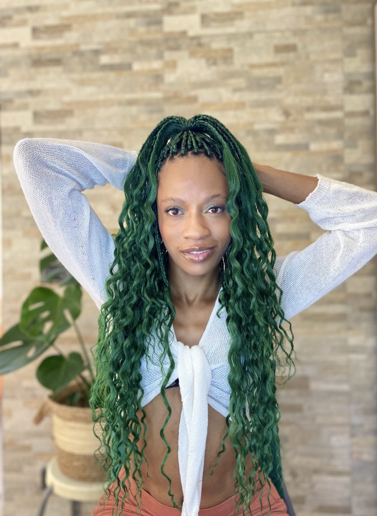 Vibrant Green Braids and Curls Vibrant Green Braids and Curls — Cute Winter Hairstyles