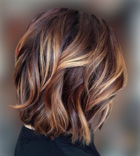 Angled Bob with Caramel Highlights Angled Bob with Caramel Highlights — Winter Ombre Hair