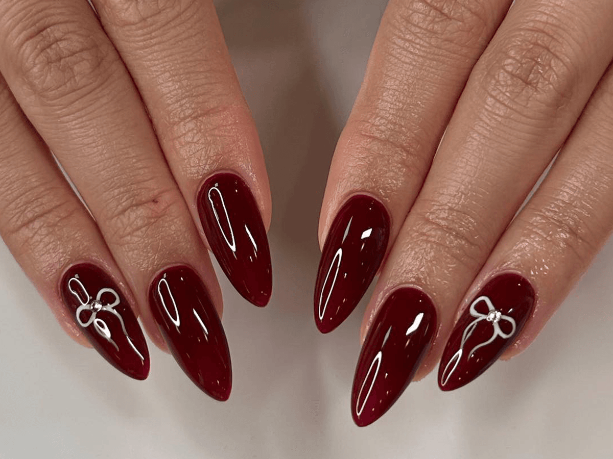 Festive Deep Red with Delicate Bows Festive Deep Red with Delicate Bows — Winter Nails for Black Women