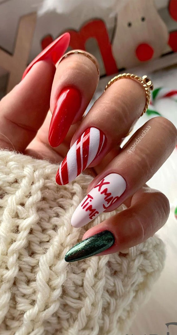 Long Coffin Candy Cane Matte Text Glitter Nails Long Coffin Candy Cane Matte Text Glitter Nails — Christmas Gel X Nails 2026