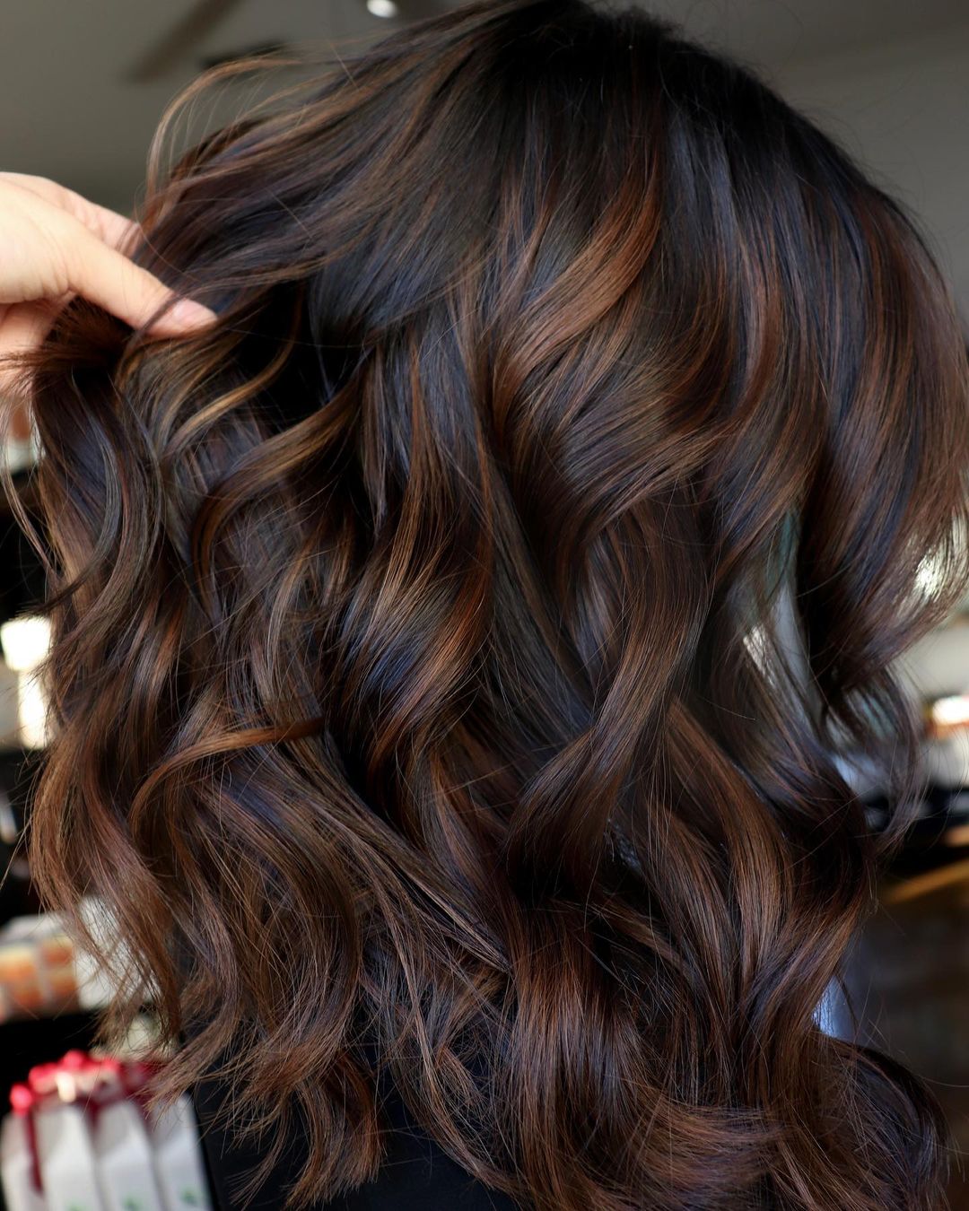 Warm Copper & Caramel Highlights Warm Copper & Caramel Highlights — Dark Chocolate Brown Hair