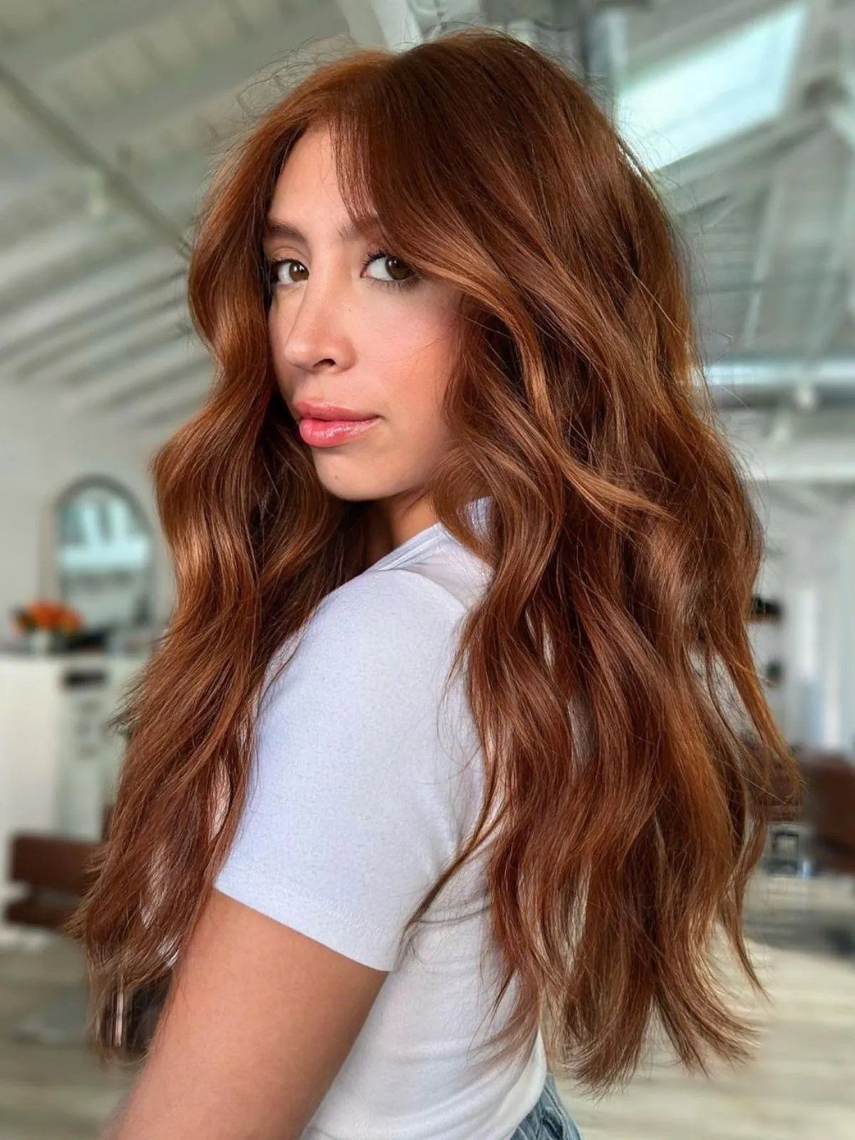 Mid-Back Waves Auburn Subtle Highlights Mid-Back Waves Auburn Subtle Highlights — Winter Auburn Hair Color