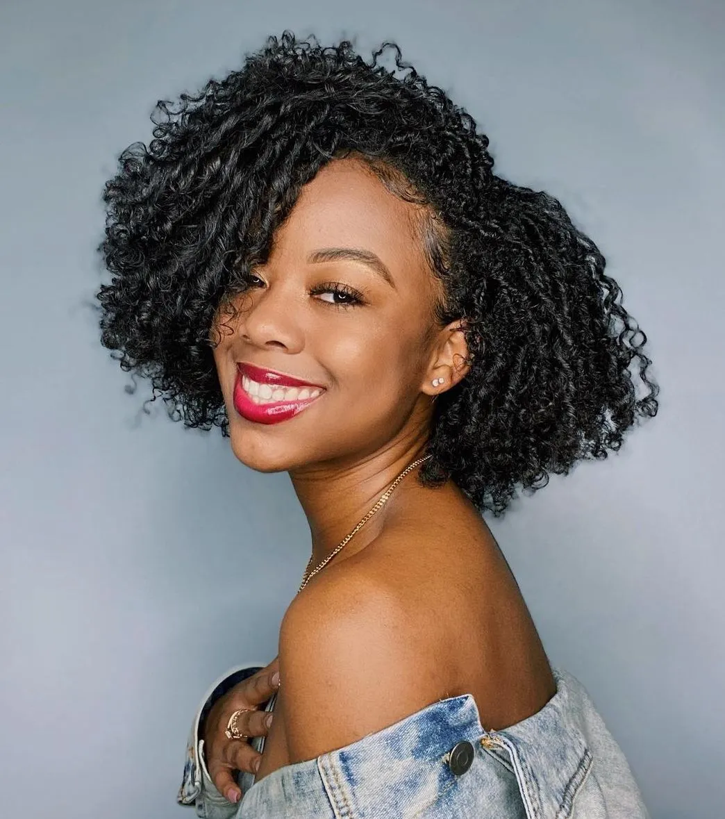 Chin-Length Curly Bob With Side Bang — Winter Hairstyles for Black Women