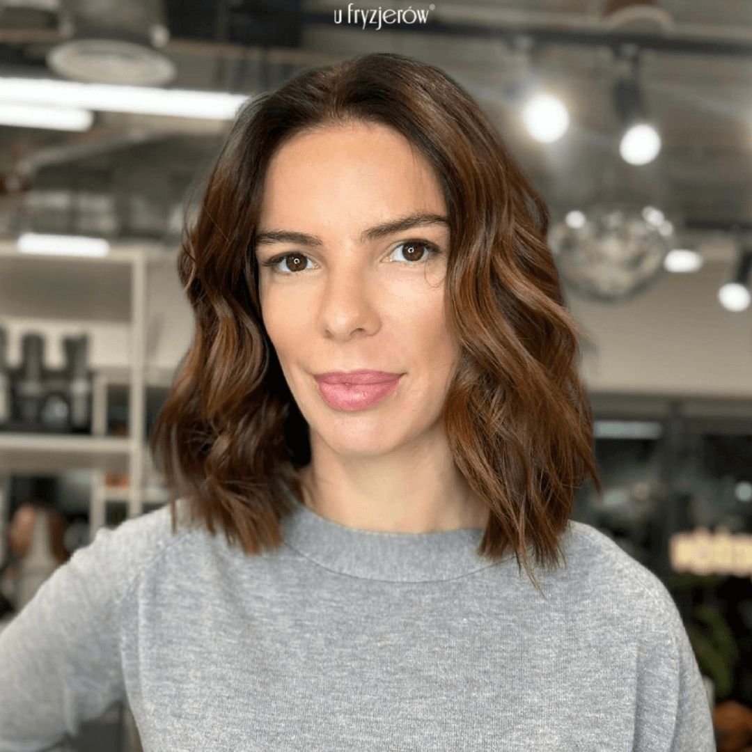 Dark Brown Chin Bob With Subtle Waves — Winter Haircuts for Square Faces