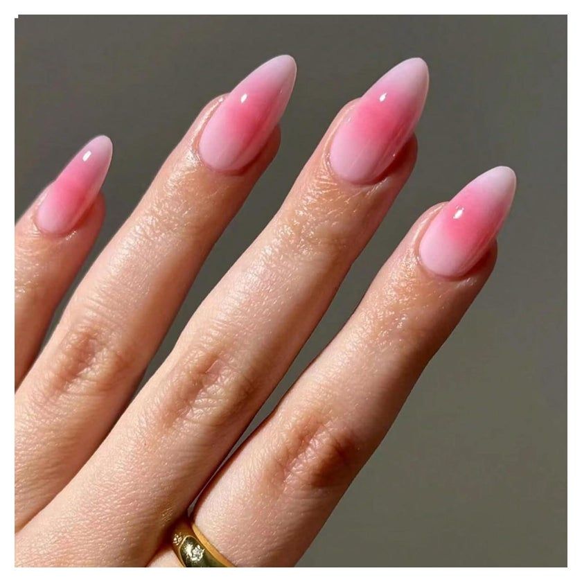 Sheer Vibrant Pink Jelly Gradient Sheer Vibrant Pink Jelly Gradient — Medium Winter Almond Nails