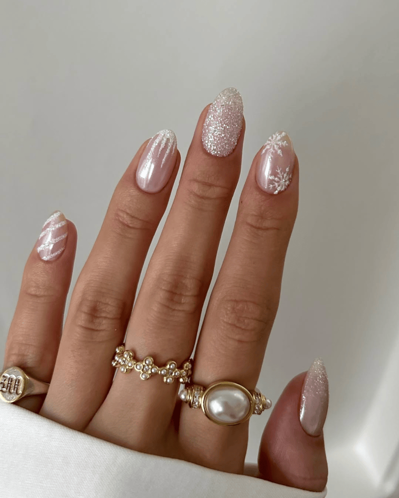 Pale Pink Long Almond with Glitter Ombre Pale Pink Long Almond with Glitter Ombre — Winter Nail Trends