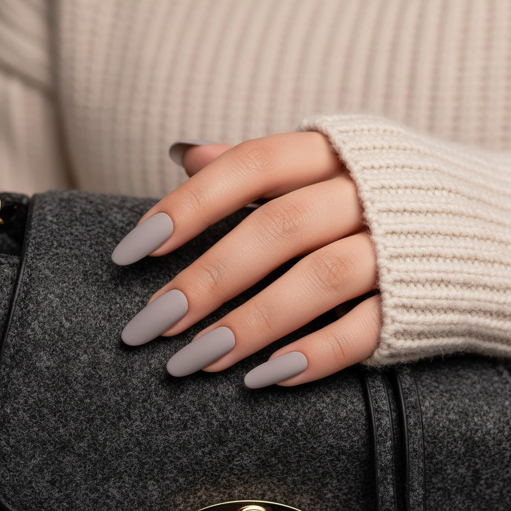 Matte Grey Almond Nails Matte Grey Almond Nails — Winter Matte Nails