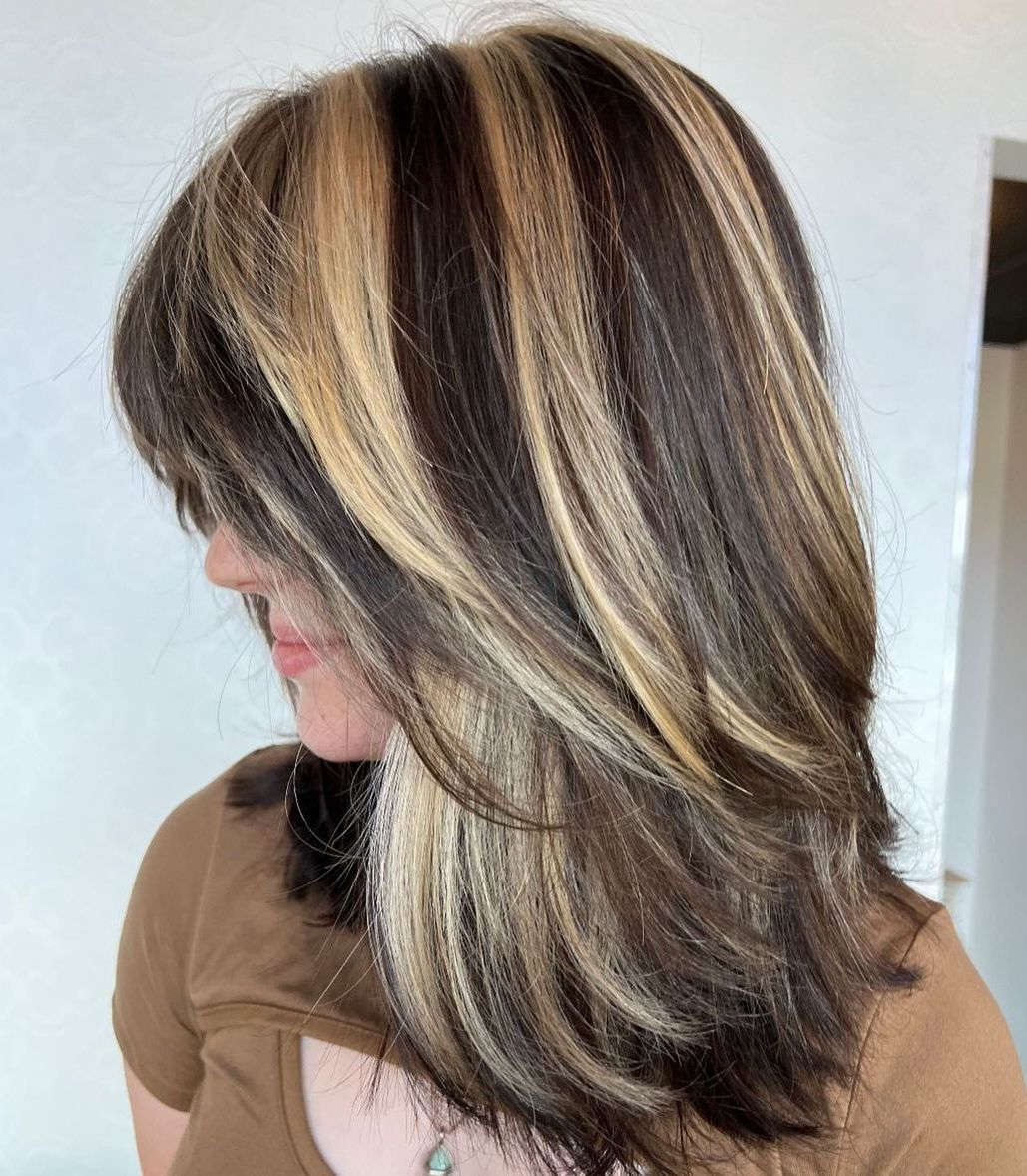 Dark Brown With Thick Blonde Highlights Dark Brown With Thick Blonde Highlights — Lowlights for Blonde Hair