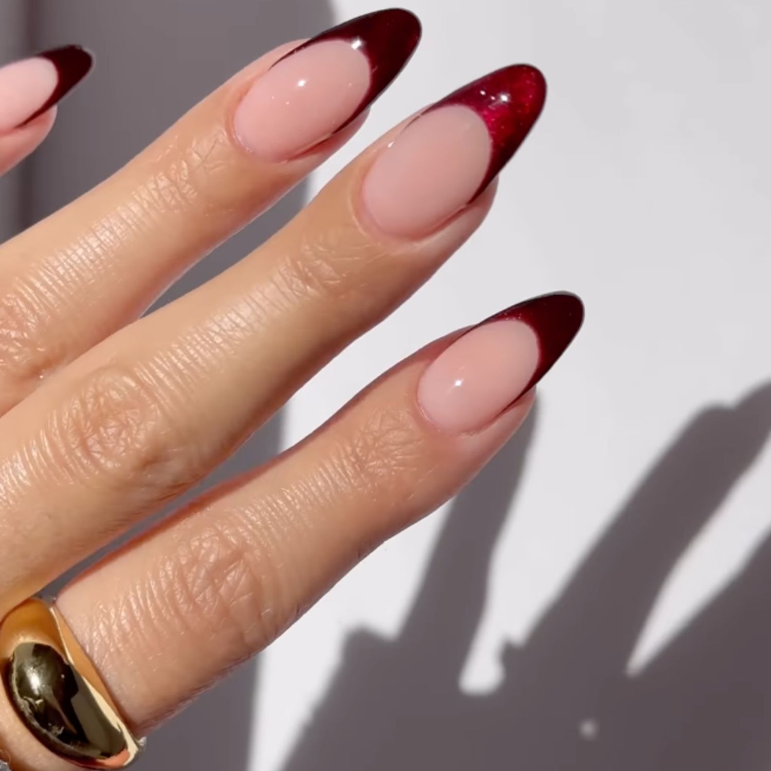 Dark Red Glitter Sparkle French Tips Dark Red Glitter Sparkle French Tips — New Years French Tip Nails 2027