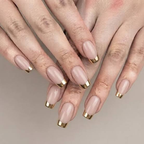 New Year Thin Gold French Tips on Sheer Nude — Classy New Years Nails 2027