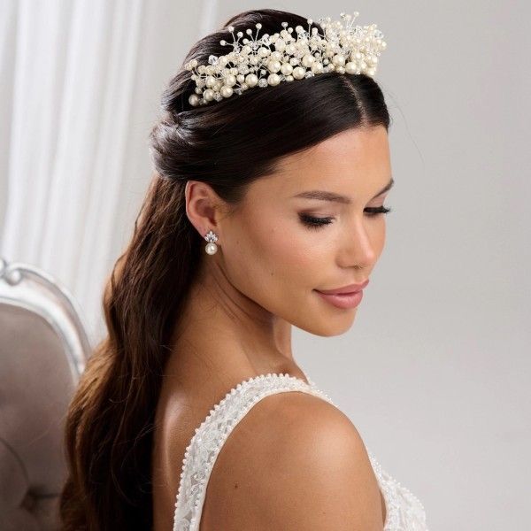 Half-Up Waves with Sparkling Tiara — Winter Wedding Hairstyles