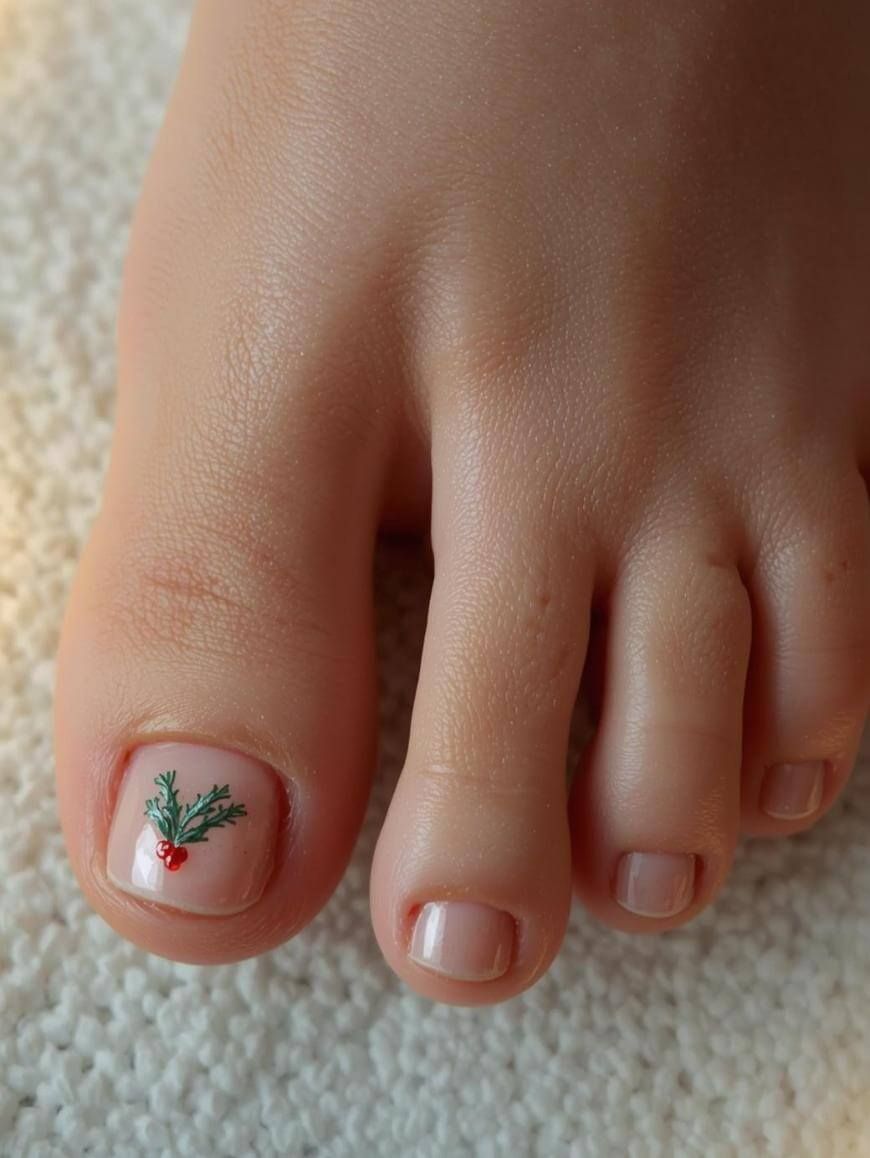 Delicate Holly Sprig Nude Toes Delicate Holly Sprig Nude Toes — Christmas Pedicure 2026