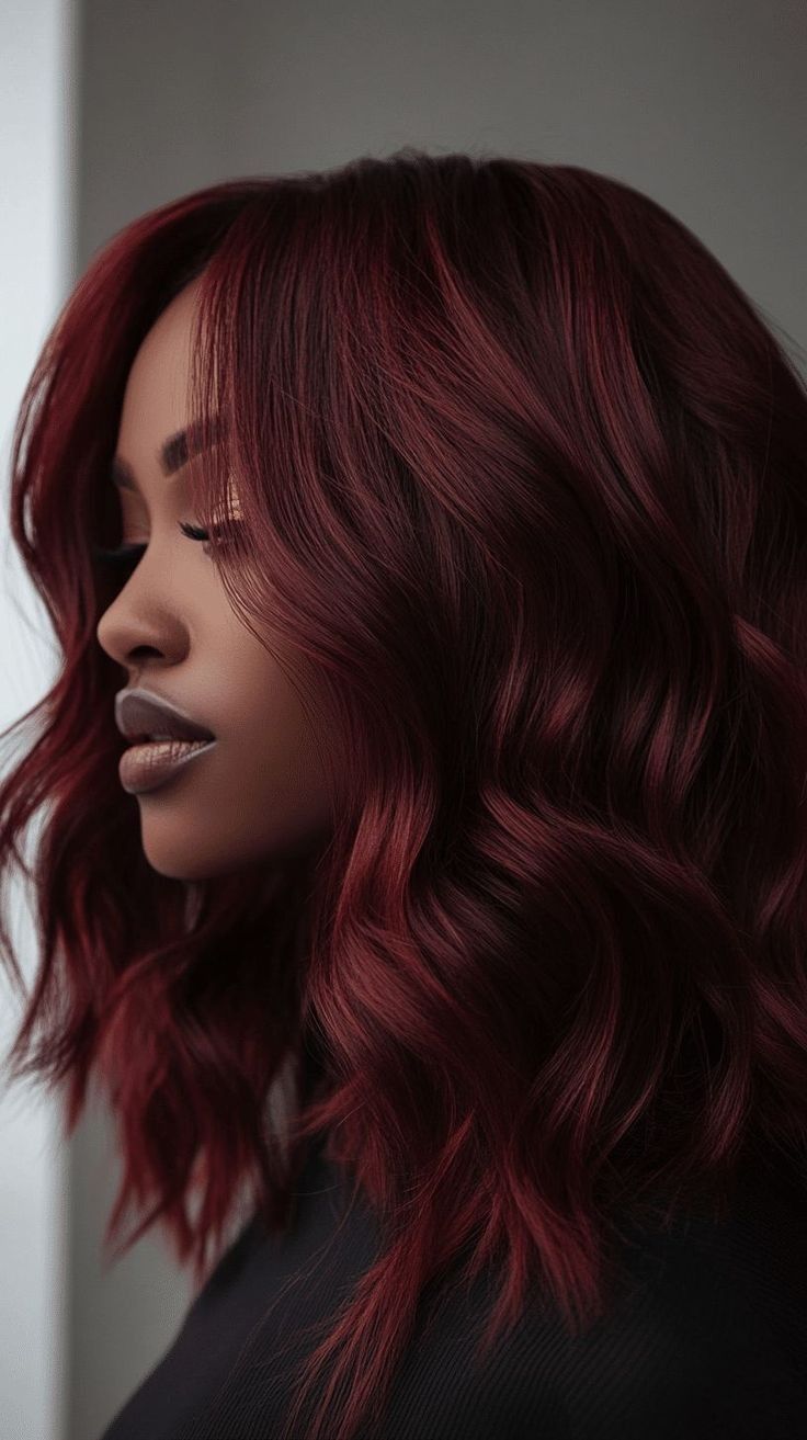 Deep Burgundy Red Chin Lob Deep Burgundy Red Chin Lob — Winter Hair Colors for Plus Size Women