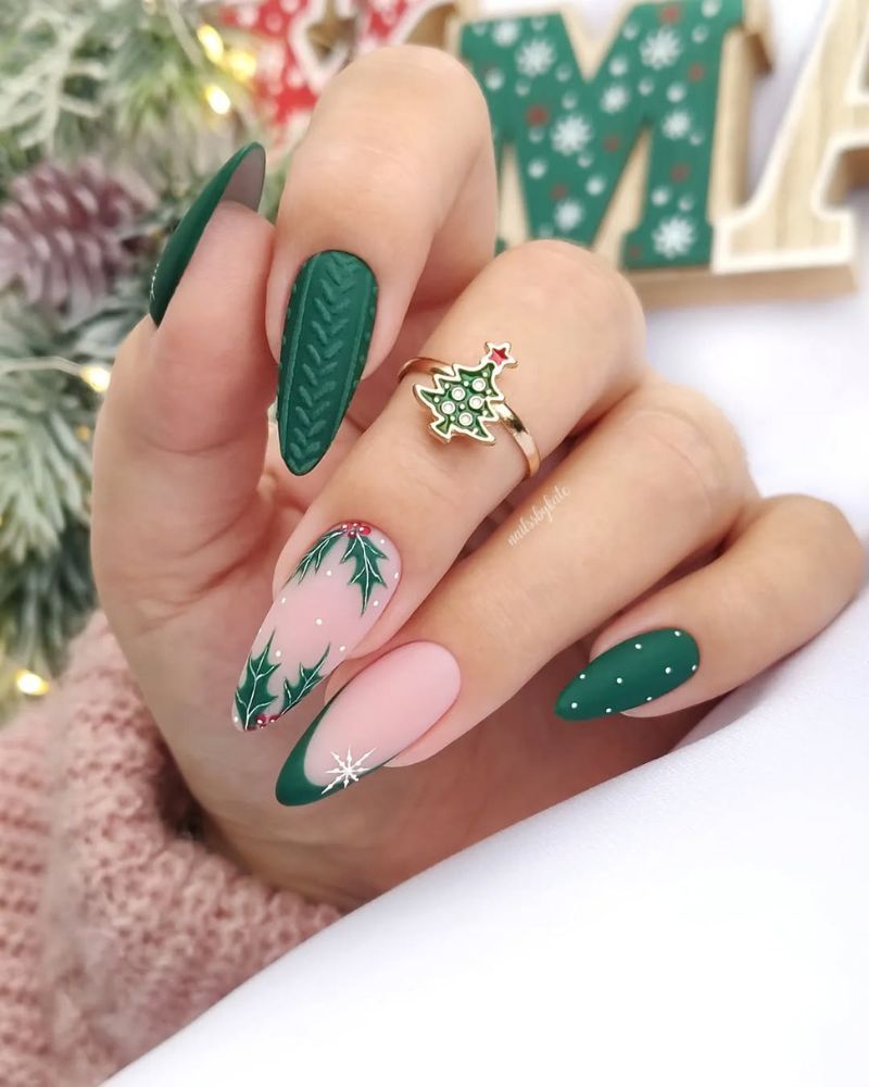 Textured Deep Green Christmas Nails Textured Deep Green Christmas Nails — Long Christmas Nails 2026