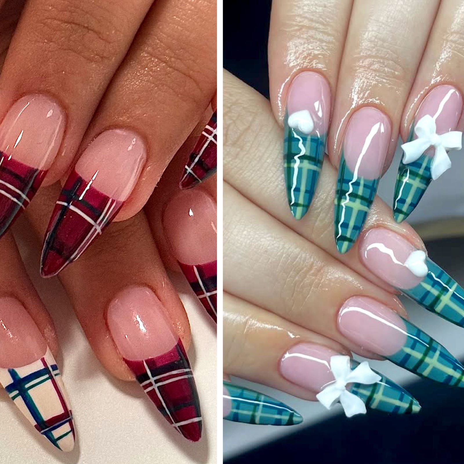 Long Stilettos with Plaid French Tips Long Stilettos with Plaid French Tips — Winter Nails for School