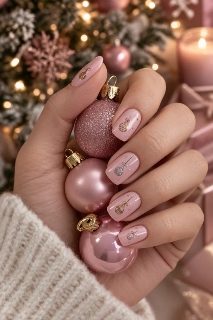 27 Pink Christmas Nail Ideas for a Cute Holiday Manicure