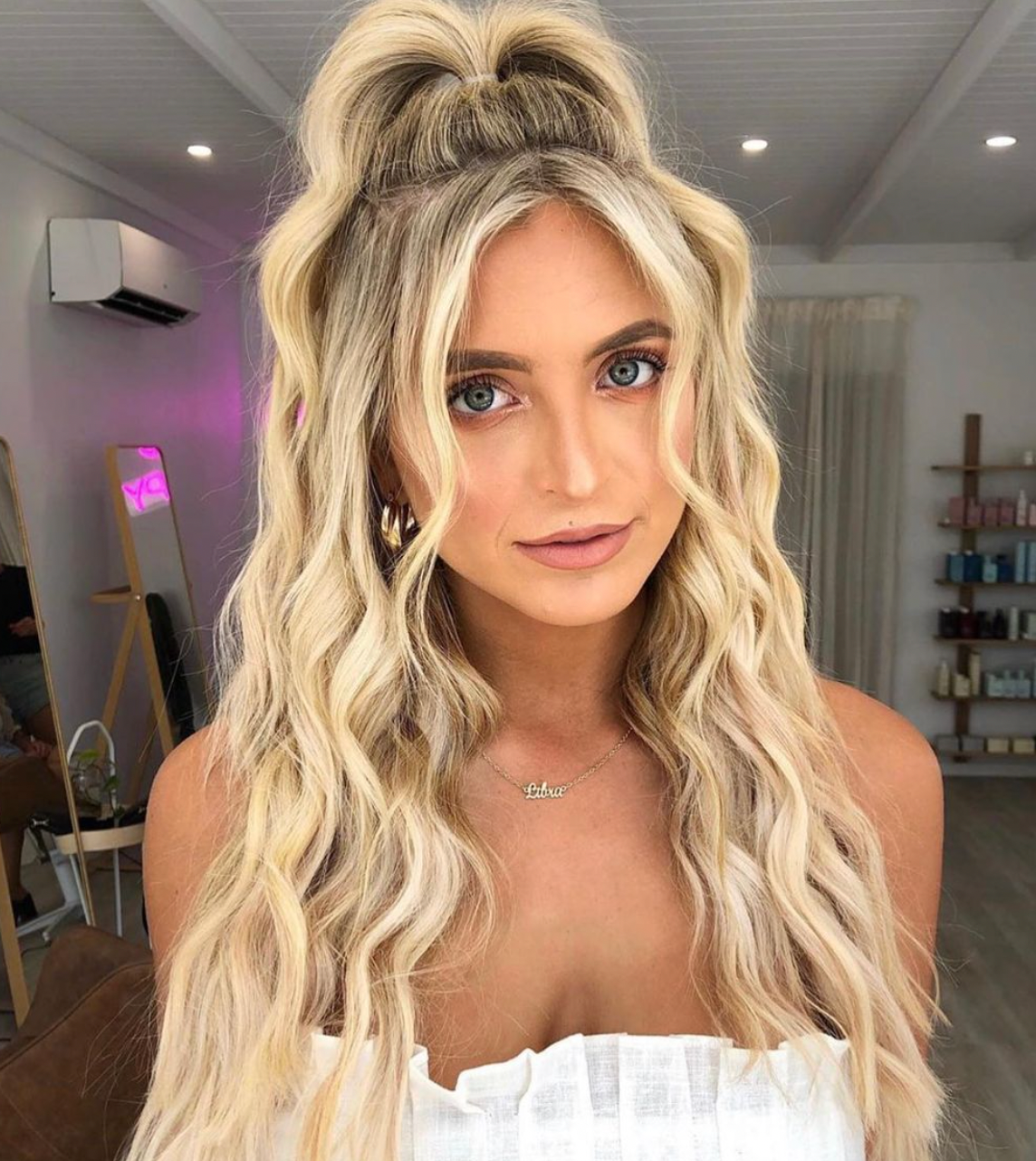 Ash Blonde Half-Up Top Knot Ash Blonde Half-Up Top Knot — Winter Party Hairstyles