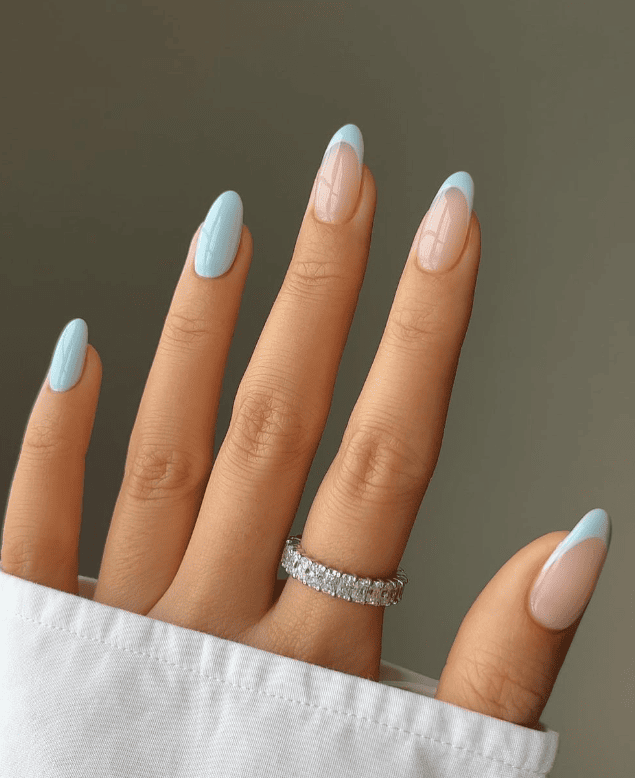 Silver Metallic French Tips Long Almond Nails Silver Metallic French Tips Long Almond Nails — Winter Nail Colors for Women Over 70
