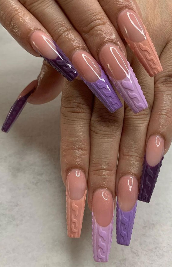 Matte Textured Glossy French Tips Visual Idea — Long Winter Coffin Nails