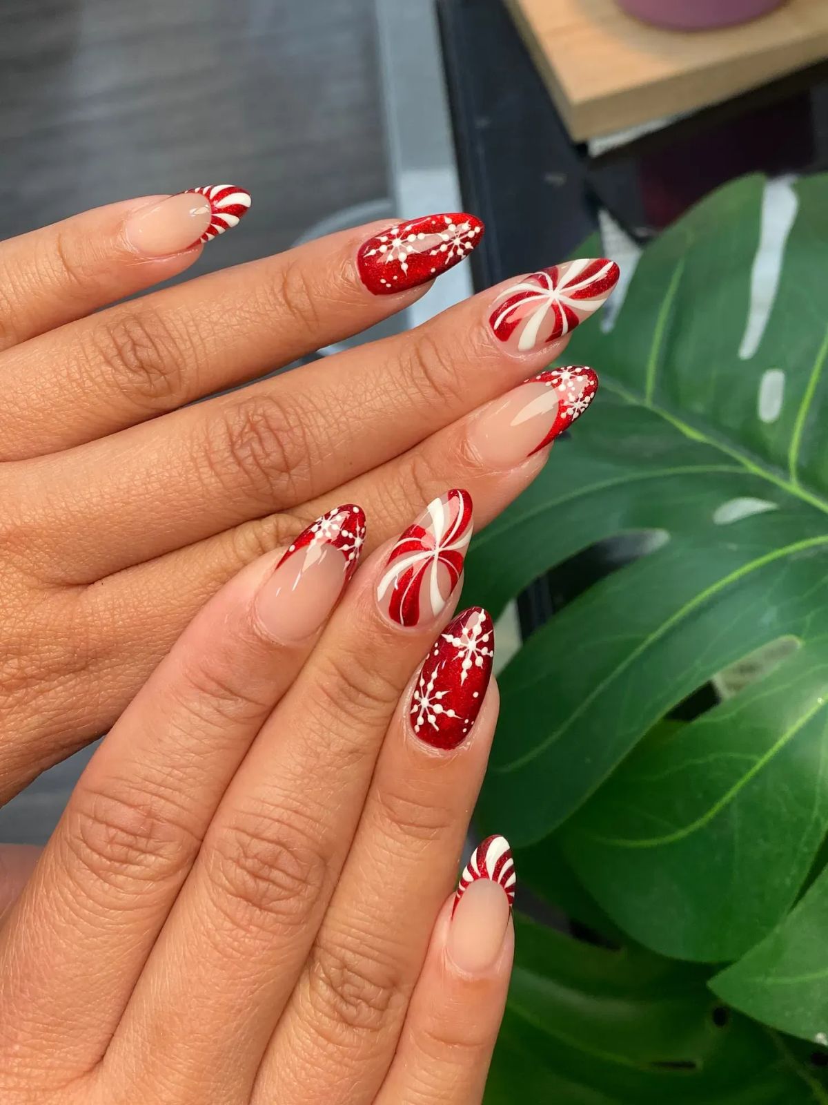 Red Glitter French with Candy Cane Red Glitter French with Candy Cane — Christmas Nail Art 2026