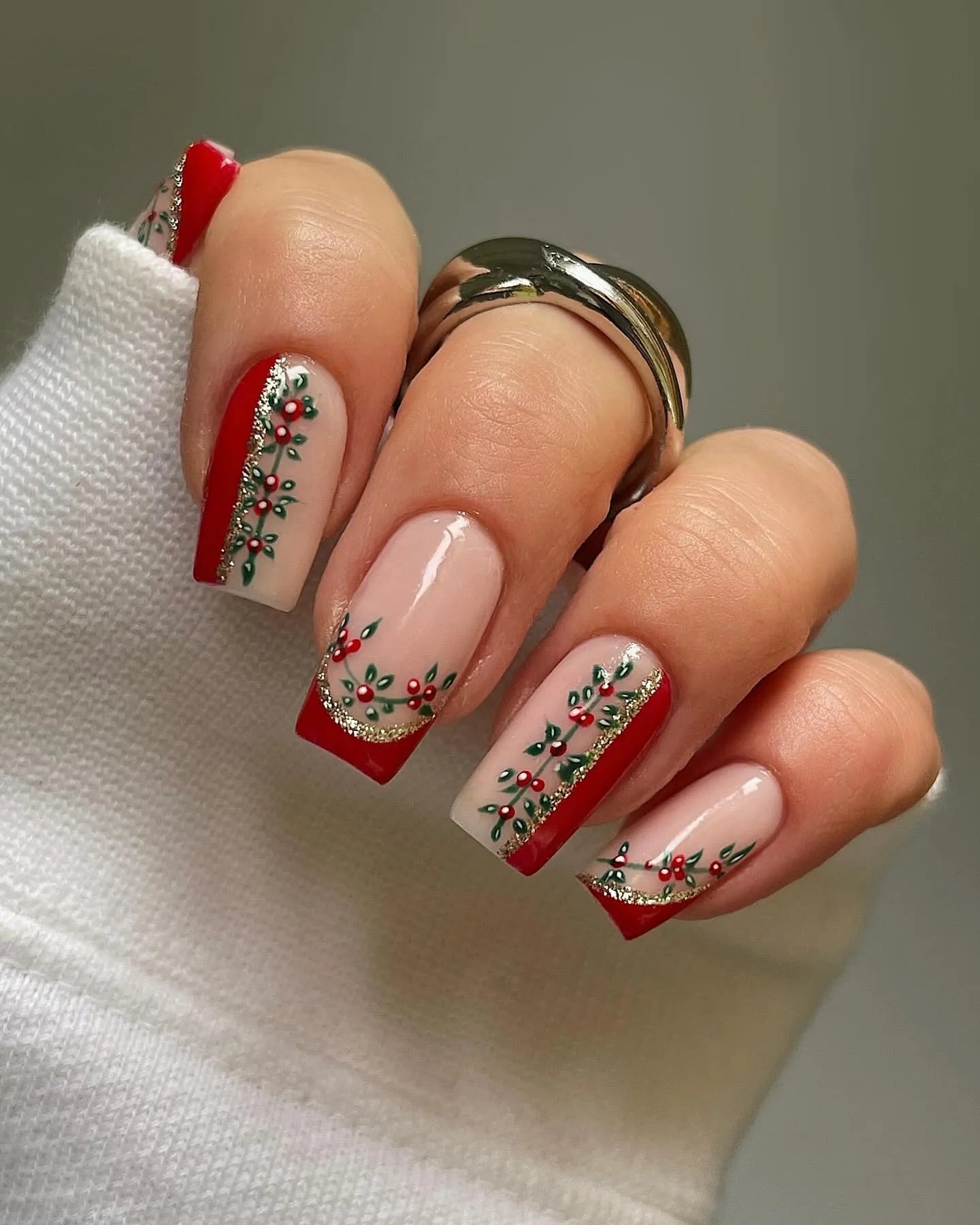 Sheer Pink Holly Berry French Tips Sheer Pink Holly Berry French Tips — Christmas Gel X Nails 2026