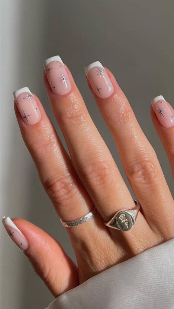Short Square French Tip Star Decal Nails Short Square French Tip Star Decal Nails — New Years Eve Nails 2027